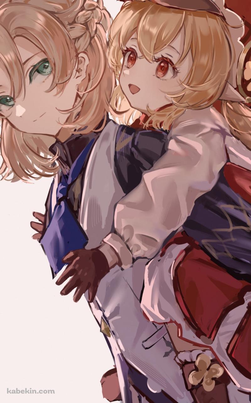 クレーをおんぶするアルベド / 原神のAndroidの壁紙(800px x 1280px) スマホ用