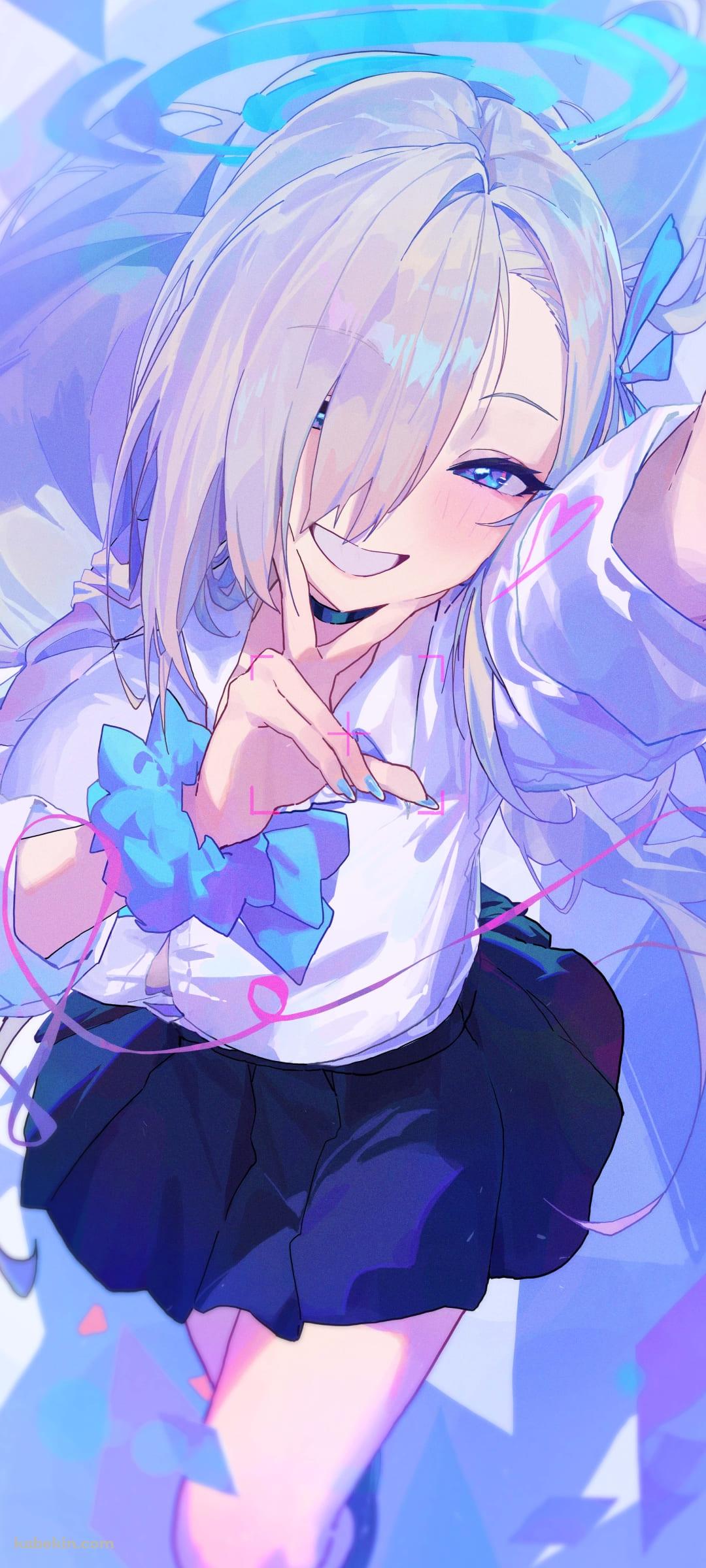 あごピースして笑う一之瀬アスナ / ブルアカ / ブルーアーカイブのAndroidの壁紙(1080px x 2400px) スマホ用