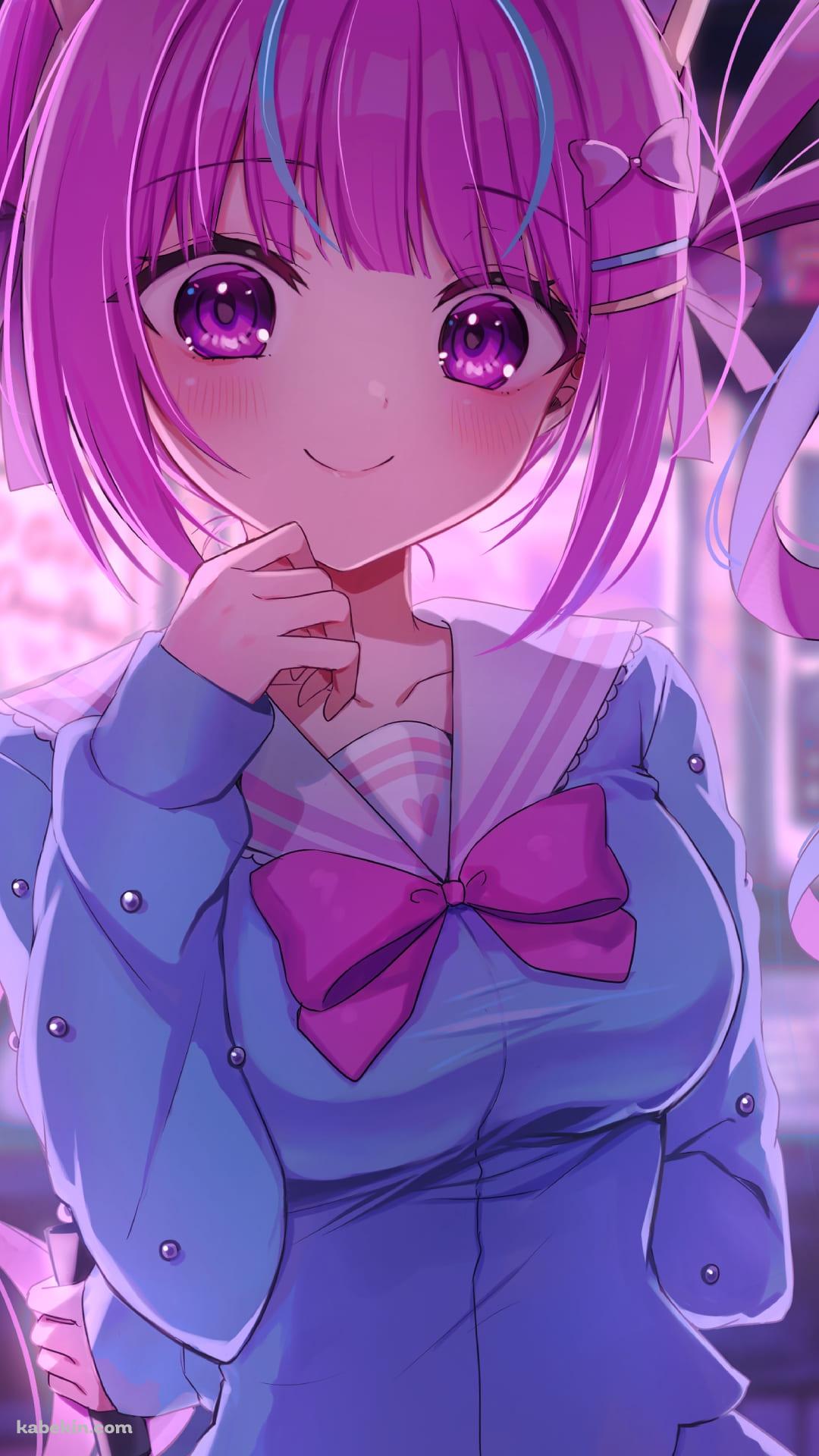 こちらを大きな瞳で見つめるかわいい湊あくあ / ホロライブ / バーチャルYouTuber / ファンアート / イラストのAndroidの壁紙(1080px x 1920px) スマホ用