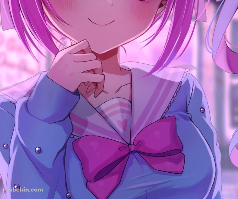 こちらを大きな瞳で見つめるかわいい湊あくあ / ホロライブ / バーチャルYouTuber / ファンアート / イラストのAndroidの壁紙(960px x 800px) スマホ用