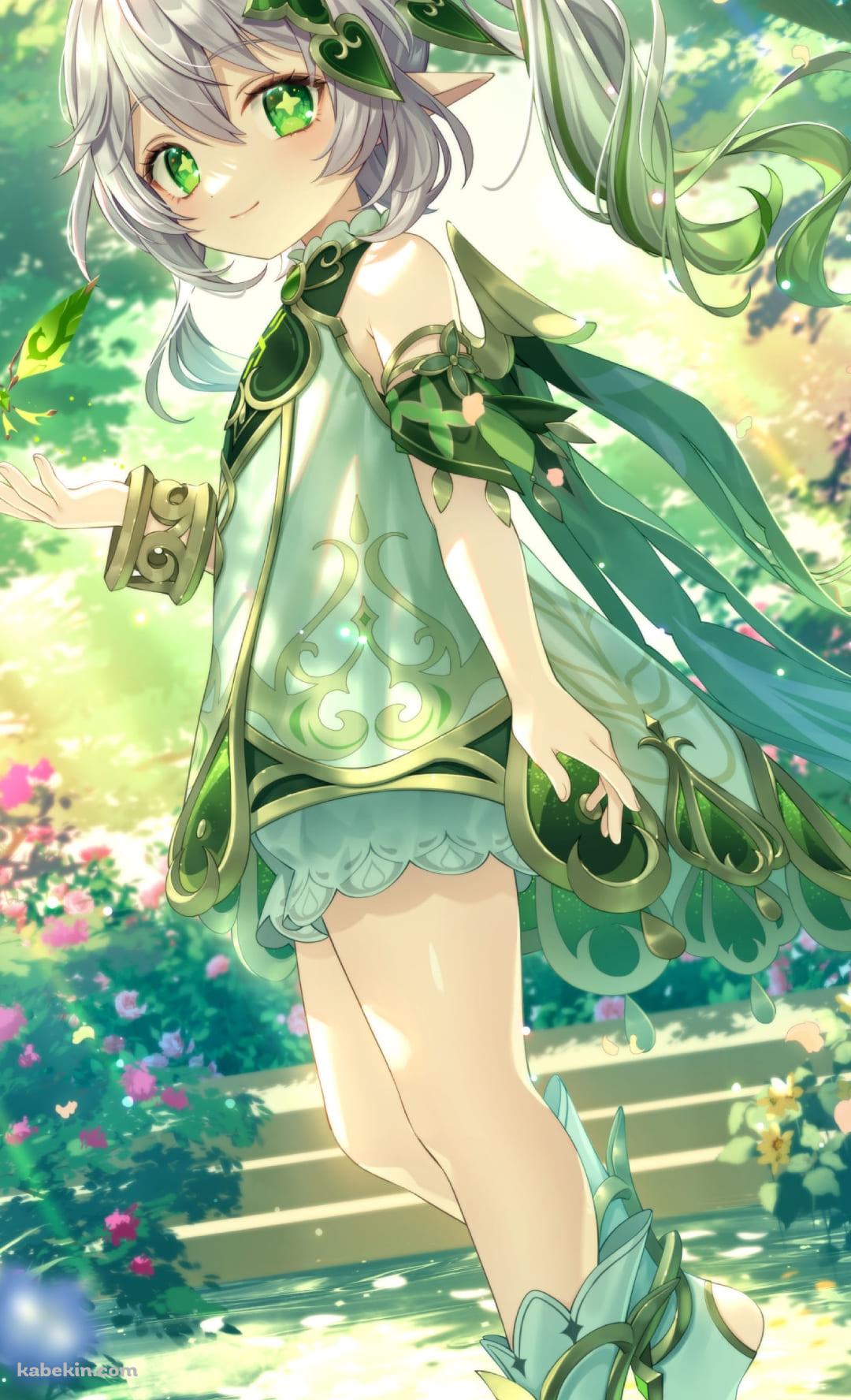 かわいいナヒーダ / 緑の庭園 / 緑の蝶 / 晶蝶 / 原神のAndroidの壁紙(1080px x 1776px) スマホ用