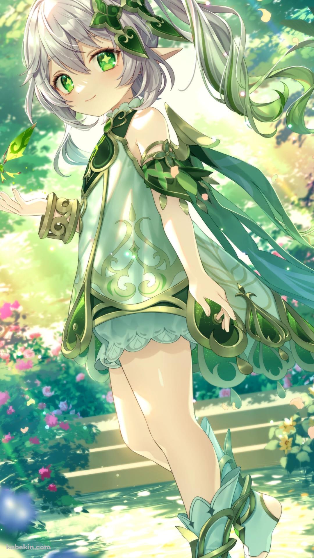 かわいいナヒーダ / 緑の庭園 / 緑の蝶 / 晶蝶 / 原神のAndroidの壁紙(1080px x 1920px) スマホ用