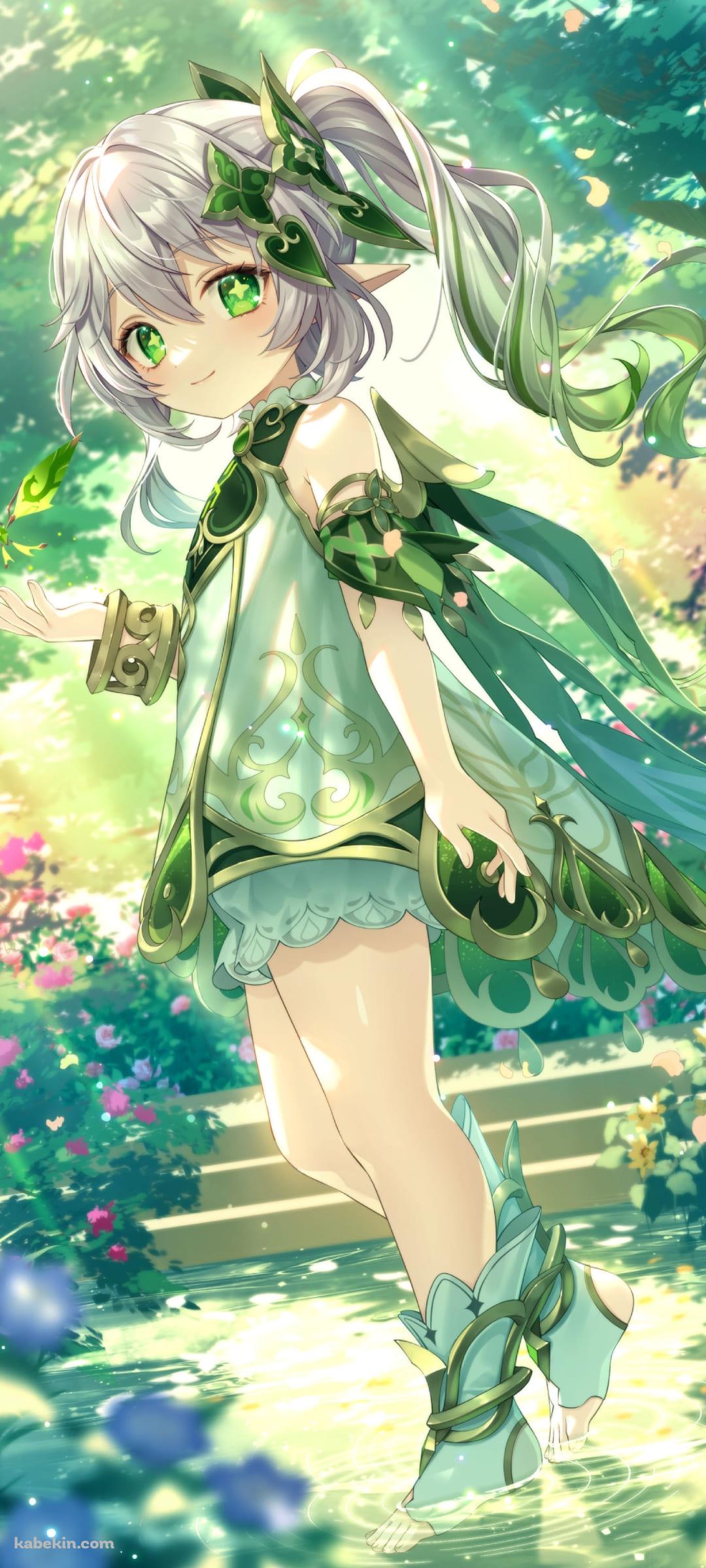 かわいいナヒーダ / 緑の庭園 / 緑の蝶 / 晶蝶 / 原神のAndroidの壁紙(1080px x 2400px) スマホ用