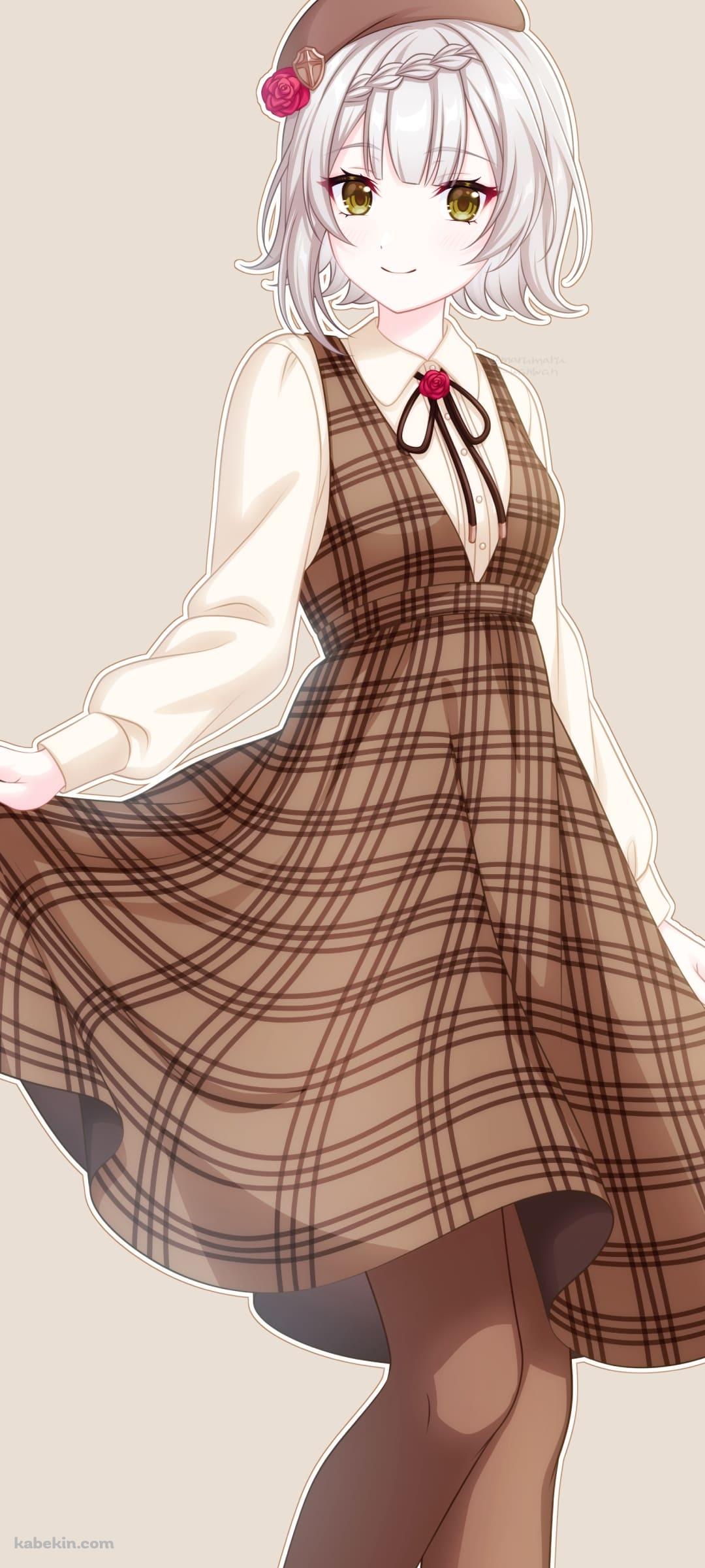 私服姿のかわいいノエル / チェック柄 / 茶色 / ベレー帽 / 原神のAndroidの壁紙(1080px x 2400px) スマホ用