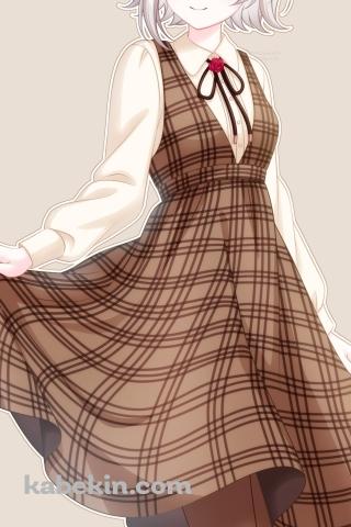 私服姿のかわいいノエル / チェック柄 / 茶色 / ベレー帽 / 原神のAndroidの壁紙(320px x 480px) スマホ用