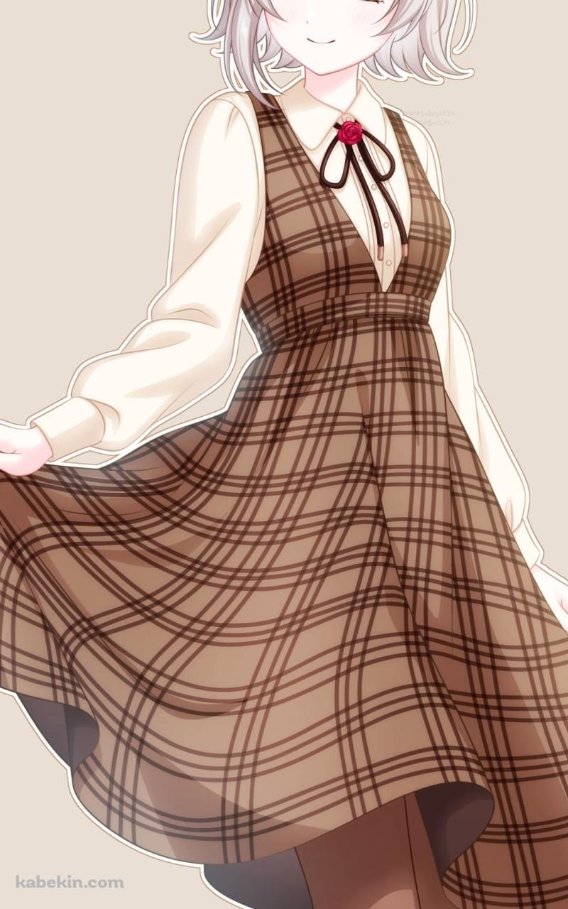 私服姿のかわいいノエル / チェック柄 / 茶色 / ベレー帽 / 原神のAndroidの壁紙(800px x 1280px) スマホ用