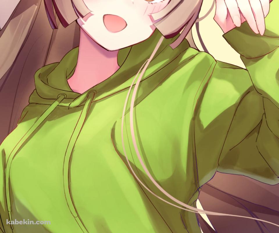 緑のパーカーを着てウィンクをするサトノダイヤモンド / ウマ娘プリティーダービー / ファンアート / イラストのAndroidの壁紙(960px x 800px) スマホ用