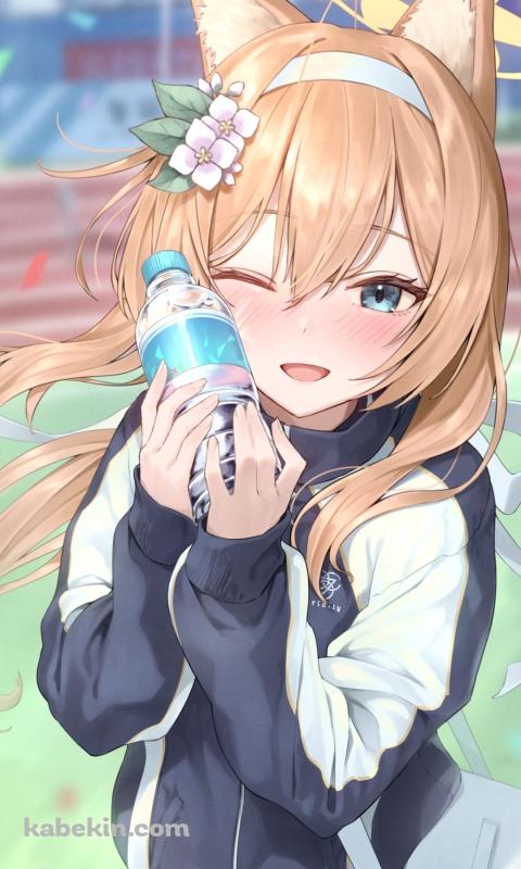 水に頬擦りをするかわいい伊落マリー / ジャージ / 体操服 / ブルアカ / ブルーアーカイブ / ファンアート / イラストのAndroidの壁紙(480px x 800px) スマホ用
