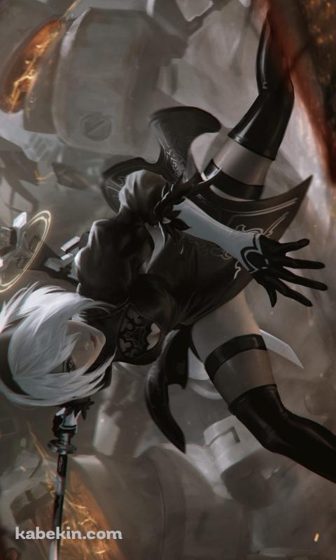 敵を一網打尽にするかっこいい2B / ヨルハ二号b型 / nier: automataのAndroidの壁紙(480px x 800px) スマホ用
