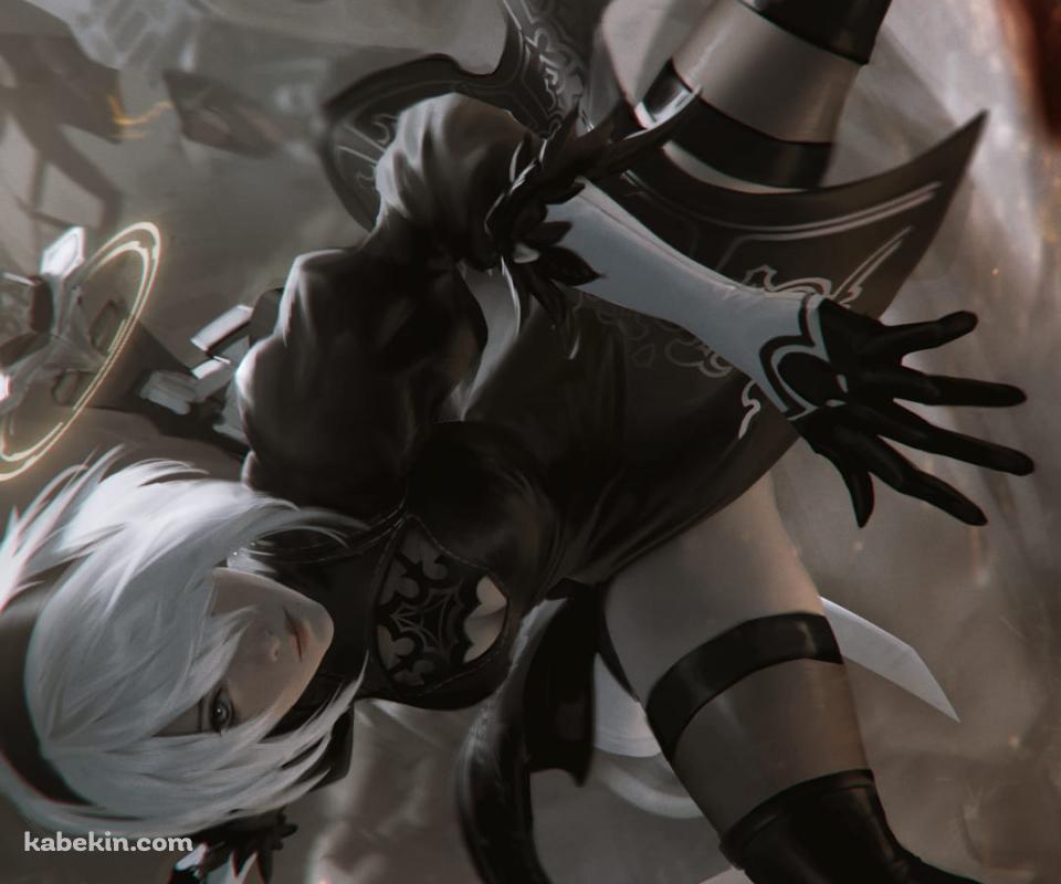敵を一網打尽にするかっこいい2B / ヨルハ二号b型 / nier: automataのAndroidの壁紙(960px x 800px) スマホ用