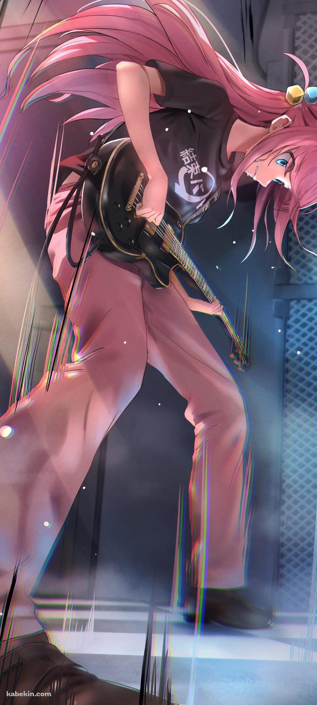 黒いギターをギュンギュン弾く後藤ひとり / ぼっち・ざ・ろっく! / ファンアート / イラストのAndroidの壁紙(1080px x 2400px) スマホ用