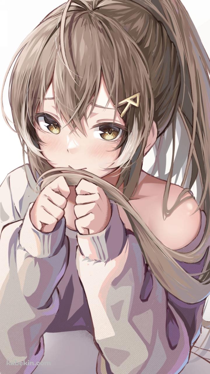 髪を触ってモジモジするかわいい七詩ムメイ / ホロライブ / バーチャルYouTuber / ファンアート / イラストのAndroidの壁紙(720px x 1280px) スマホ用