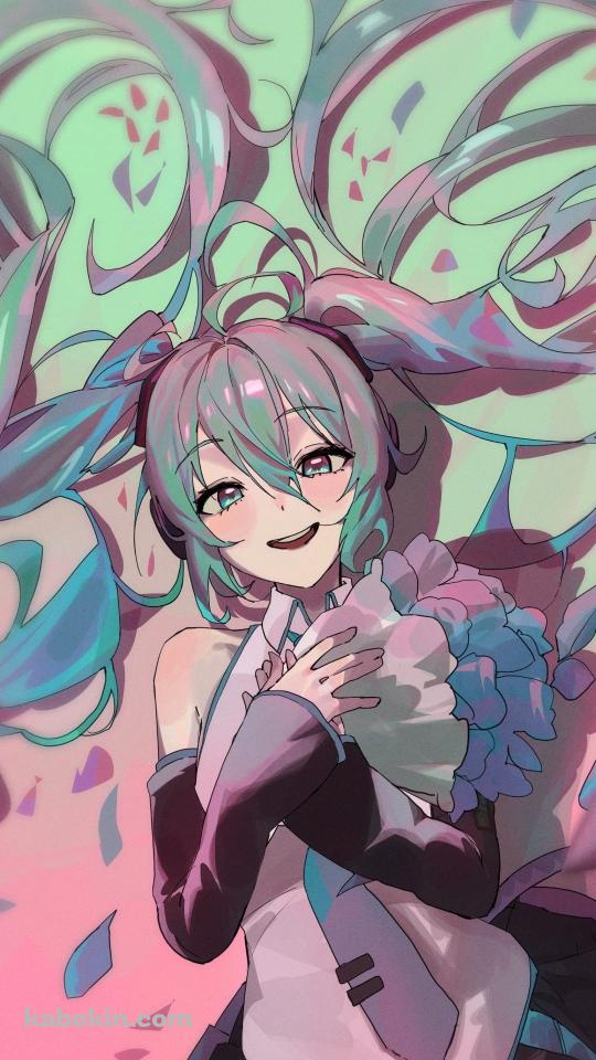 青い花束を持つ初音ミク / ボカロ / ボーカロイドのAndroidの壁紙(540px x 960px) スマホ用