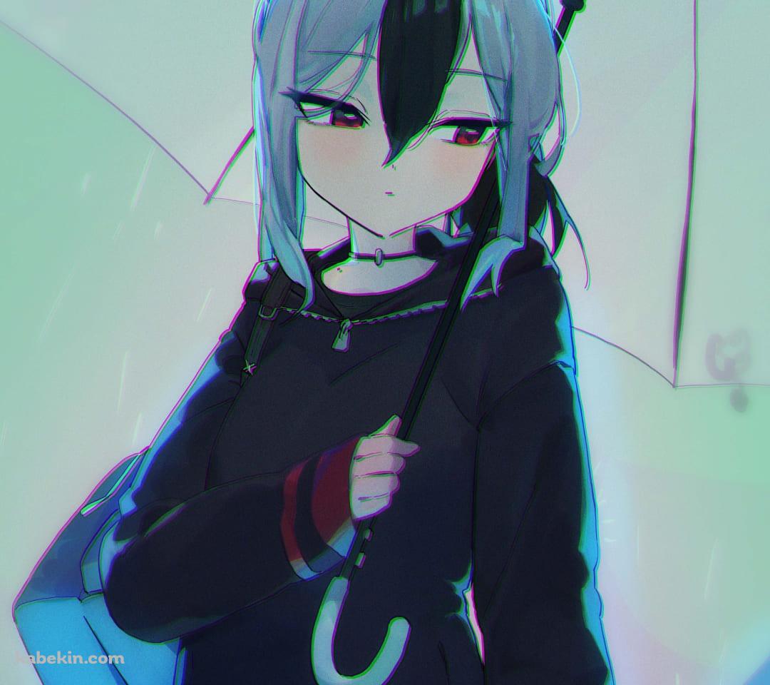 ビニール傘をさす鬼方カヨコ (おにかたかよこ) / 雨の日 / ブルアカ / ブルーアーカイブ / ファンアート / イラストのAndroidの壁紙(1080px x 960px) スマホ用