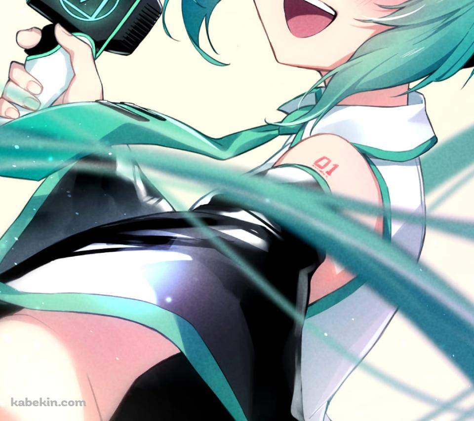 Mのロゴマークが入った拡声器で唄う初音ミク / ボカロ / ボーカロイドのAndroidの壁紙(960px x 854px) スマホ用