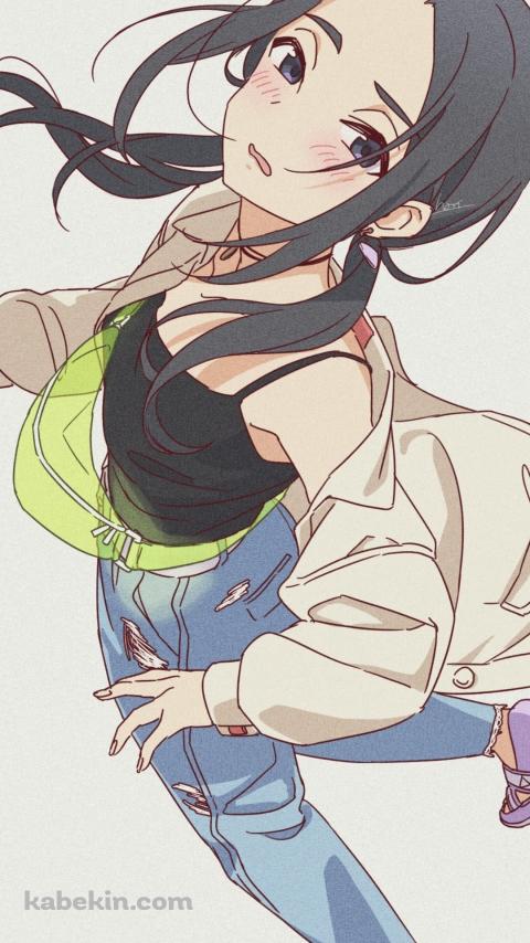 ちょっと照れた蛇森生静（へびもり おしず） / 明日ちゃんのセーラー服のAndroidの壁紙(480px x 854px) スマホ用