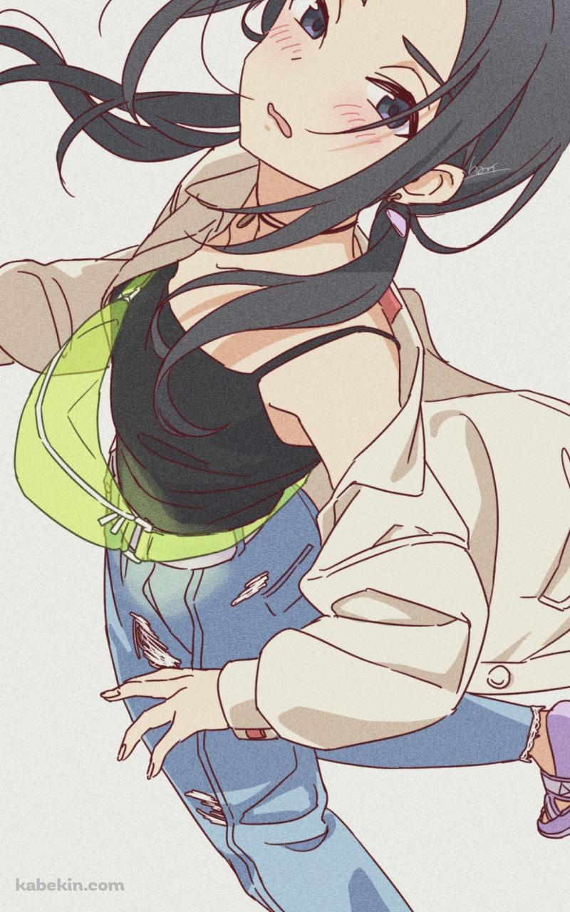 ちょっと照れた蛇森生静（へびもり おしず） / 明日ちゃんのセーラー服のAndroidの壁紙(800px x 1280px) スマホ用