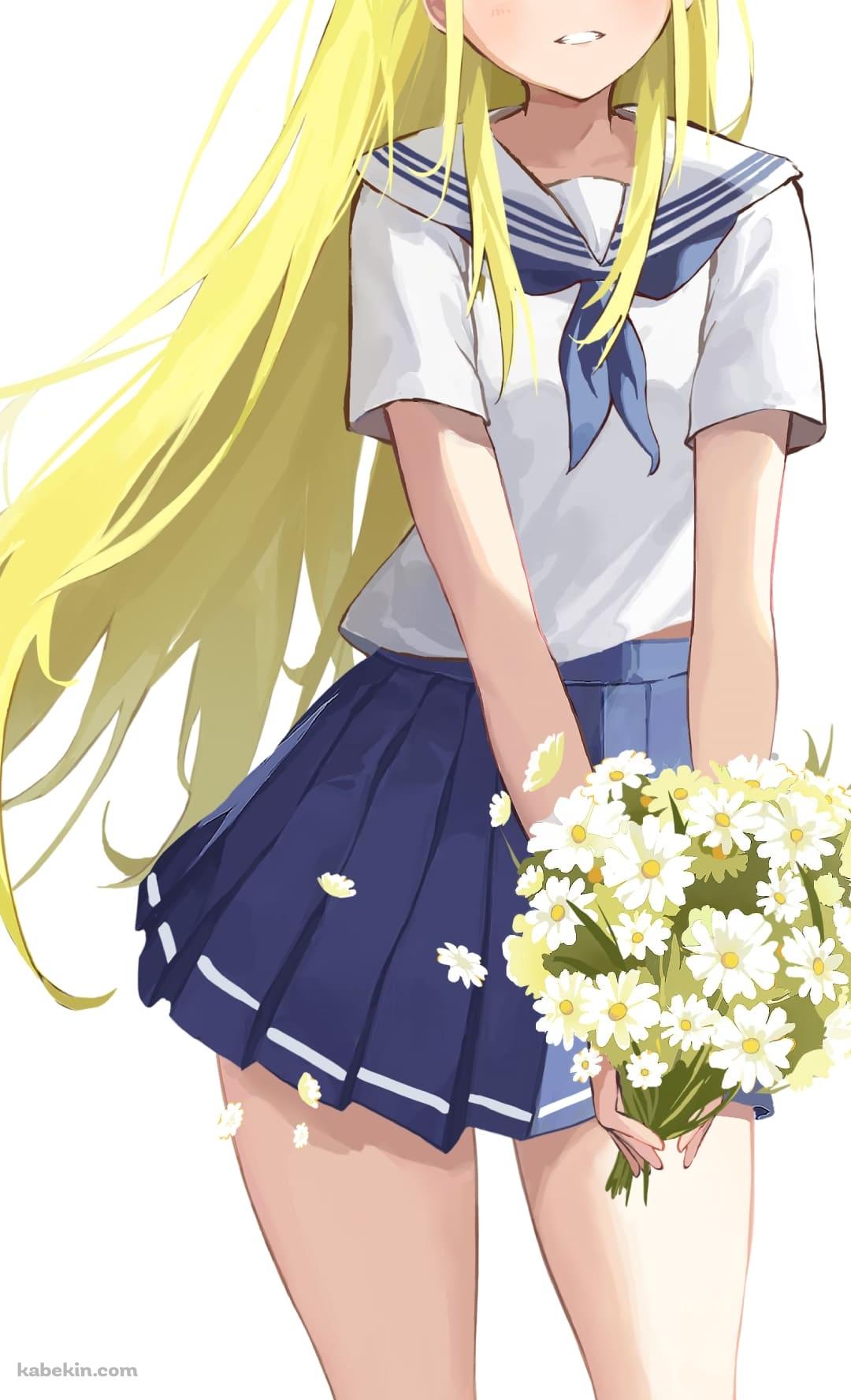 白い花束を持った小舟潮_(こふねうしお) / サマータイムレンダ / ファンアート / イラストのAndroidの壁紙(1080px x 1776px) スマホ用
