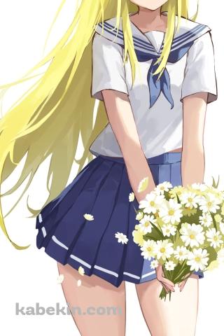 白い花束を持った小舟潮_(こふねうしお) / サマータイムレンダ / ファンアート / イラストのAndroidの壁紙(320px x 480px) スマホ用