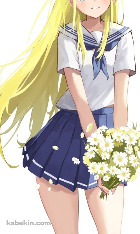白い花束を持った小舟潮_(こふねうしお) / サマータイムレンダ / ファンアート / イラストのAndroidの壁紙(480px x 800px) スマホ用