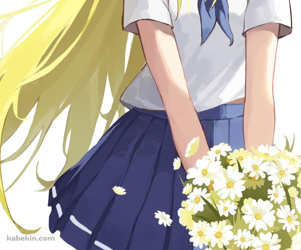 白い花束を持った小舟潮_(こふねうしお) / サマータイムレンダ / ファンアート / イラストのAndroidの壁紙(960px x 800px) スマホ用