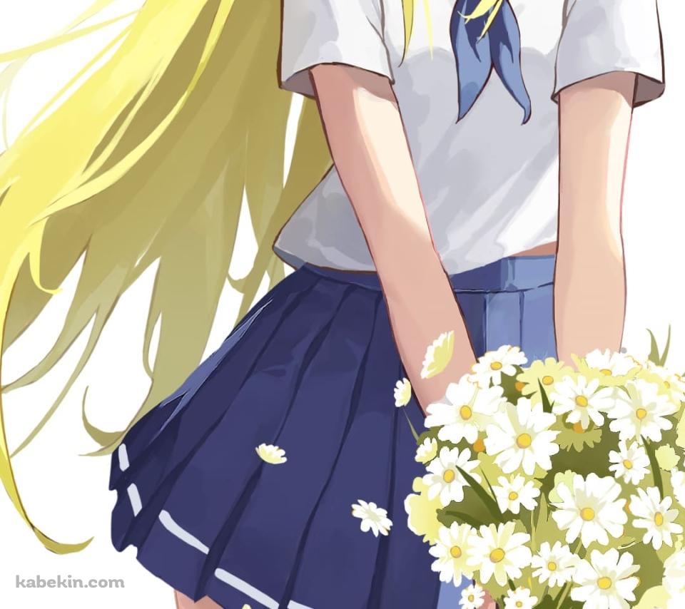 白い花束を持った小舟潮_(こふねうしお) / サマータイムレンダ / ファンアート / イラストのAndroidの壁紙(960px x 854px) スマホ用