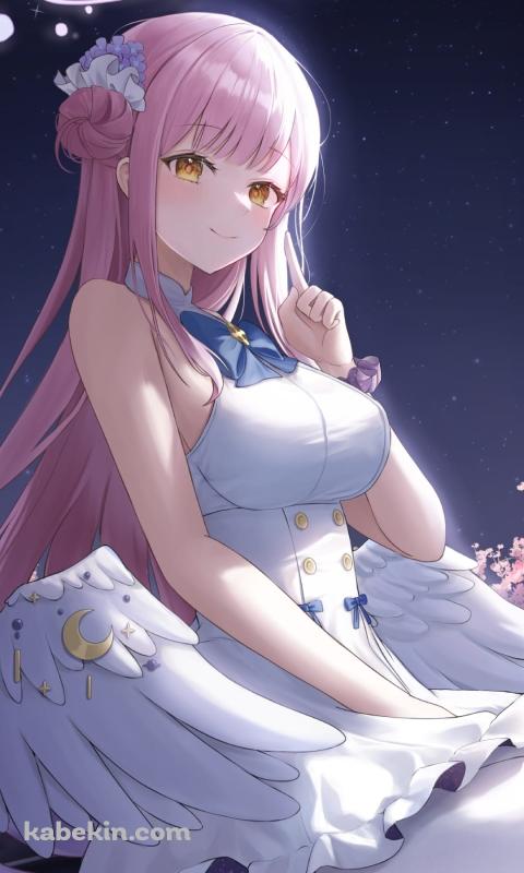 女の子座りをして左手の人差し指を立てる聖園ミカ / ブルアカ / ブルーアーカイブ / ファンアート / イラストのAndroidの壁紙(480px x 800px) スマホ用