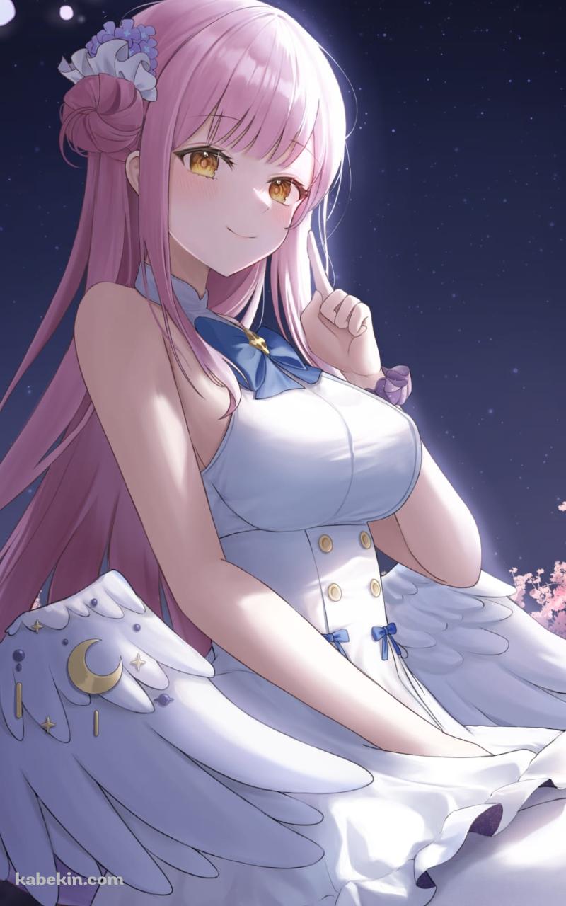 女の子座りをして左手の人差し指を立てる聖園ミカ / ブルアカ / ブルーアーカイブ / ファンアート / イラストのAndroidの壁紙(800px x 1280px) スマホ用