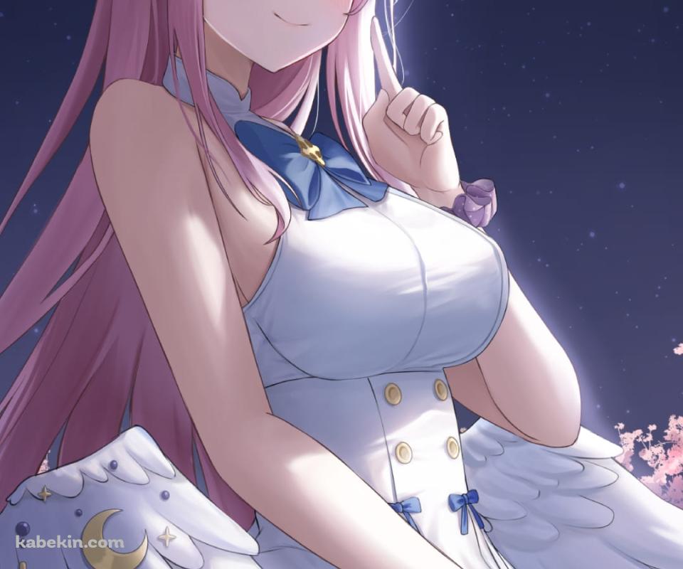女の子座りをして左手の人差し指を立てる聖園ミカ / ブルアカ / ブルーアーカイブ / ファンアート / イラストのAndroidの壁紙(960px x 800px) スマホ用