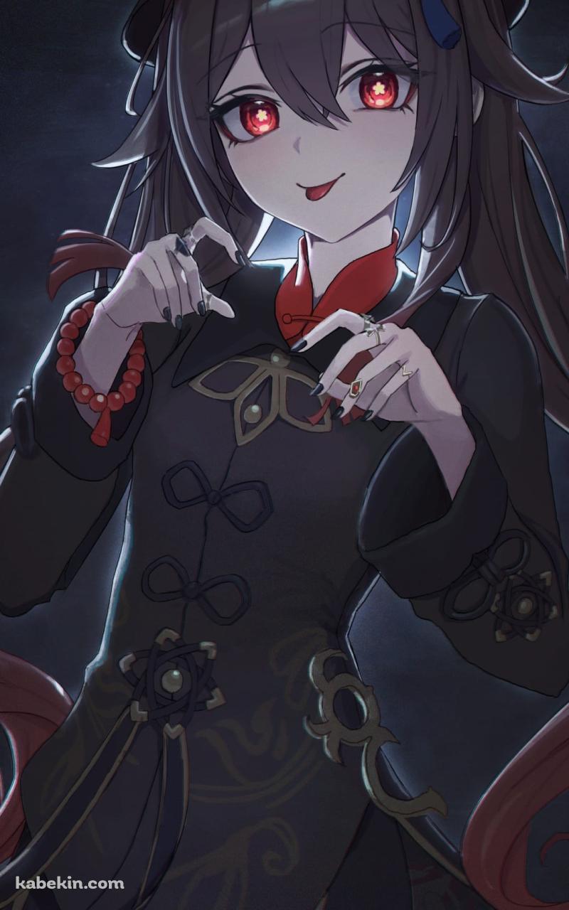 舌を出して両手を構える胡桃 / 原神のAndroidの壁紙(800px x 1280px) スマホ用