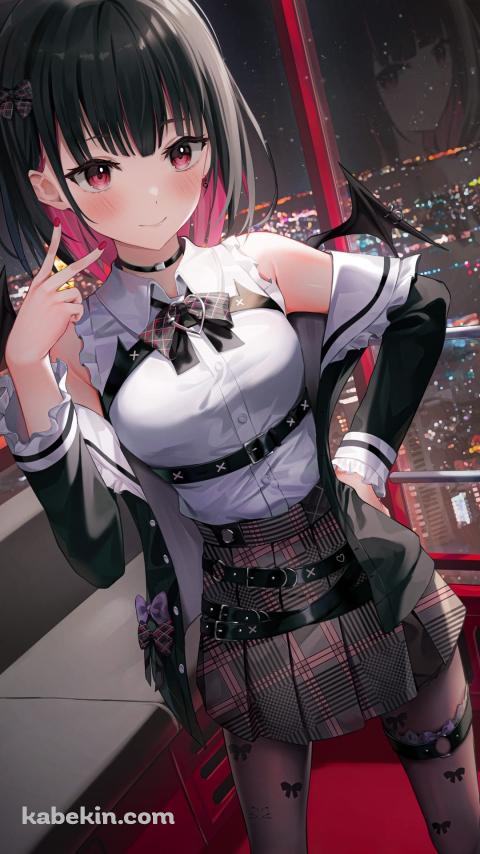 ピースをするかわいいRikotan(りこたん) / 夜の観覧車 / Vtuber / バーチャルYouTuberのAndroidの壁紙(480px x 854px) スマホ用