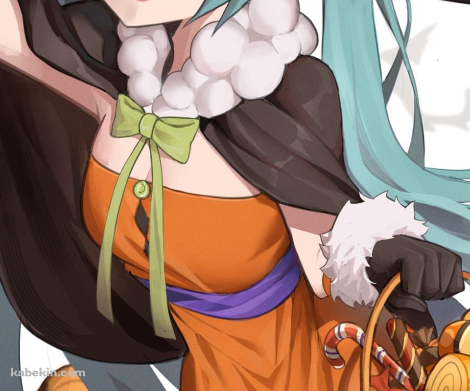 初音ミク / ハロウィン / 可愛い / パンプキン / ステッキ状の飴 / ボカロ / ボーカロイドのAndroidの壁紙(960px x 800px) スマホ用