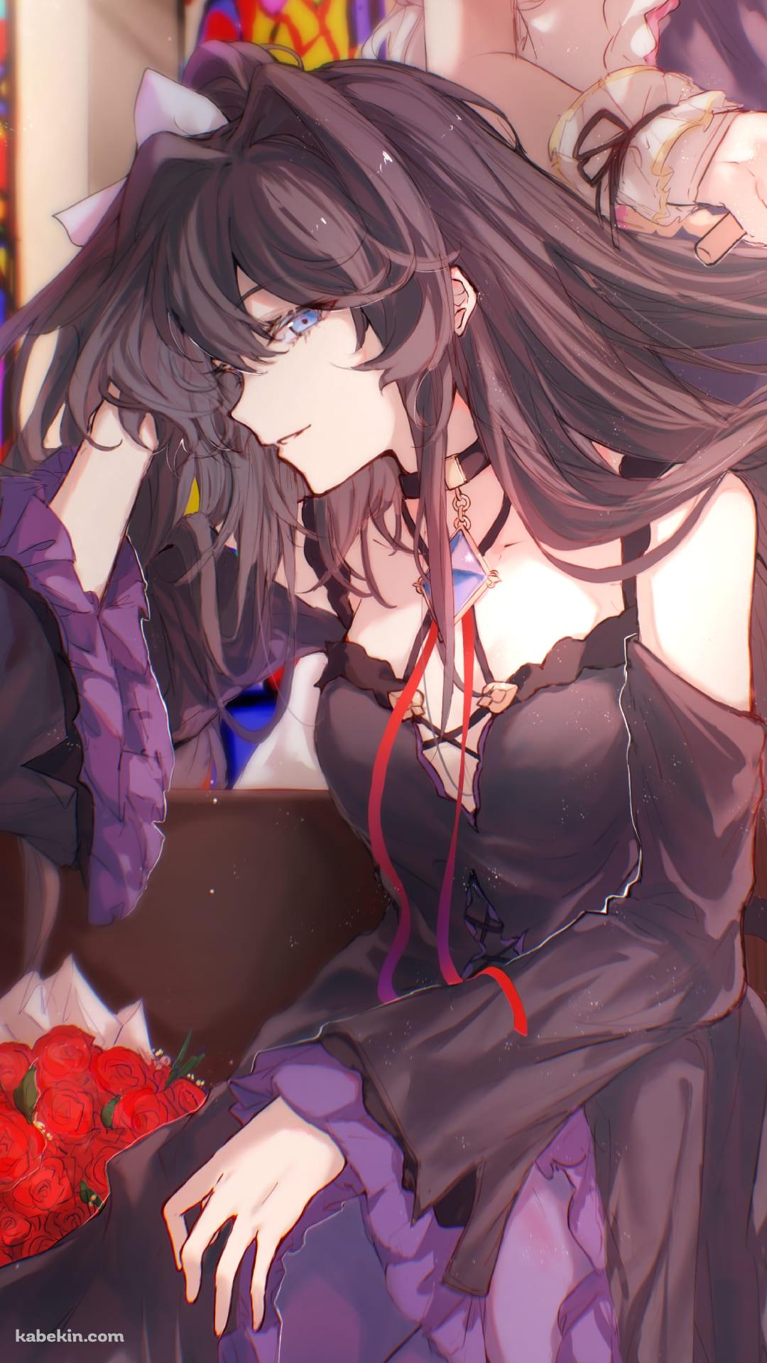 対立の髪をとかす光 / 赤い薔薇 / ステンドグラス / 協会 / アーケアのAndroidの壁紙(1080px x 1920px) スマホ用