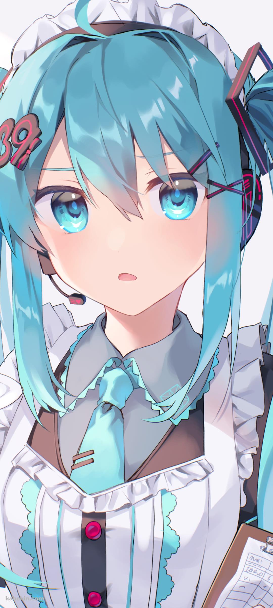 メイド姿のかわいい初音ミク / 伝票 / 39の髪飾り / ボカロ / ボーカロイドのAndroidの壁紙(1080px x 2400px) スマホ用