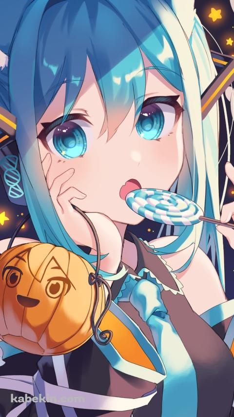 ペロペロキャンディーをペロペロする初音ミク / ボカロ / ボーカロイドのAndroidの壁紙(480px x 854px) スマホ用
