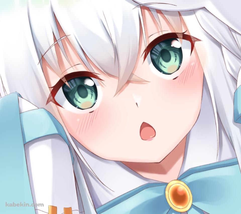 口を開けて上を見る白上フブキ / ホロライブ / バーチャルYouTuberのAndroidの壁紙(960px x 854px) スマホ用