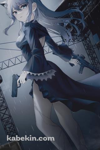 雨振る地で銃を構える砂狼シロコ / ブルアカ / ブルーアーカイブのAndroidの壁紙(320px x 480px) スマホ用