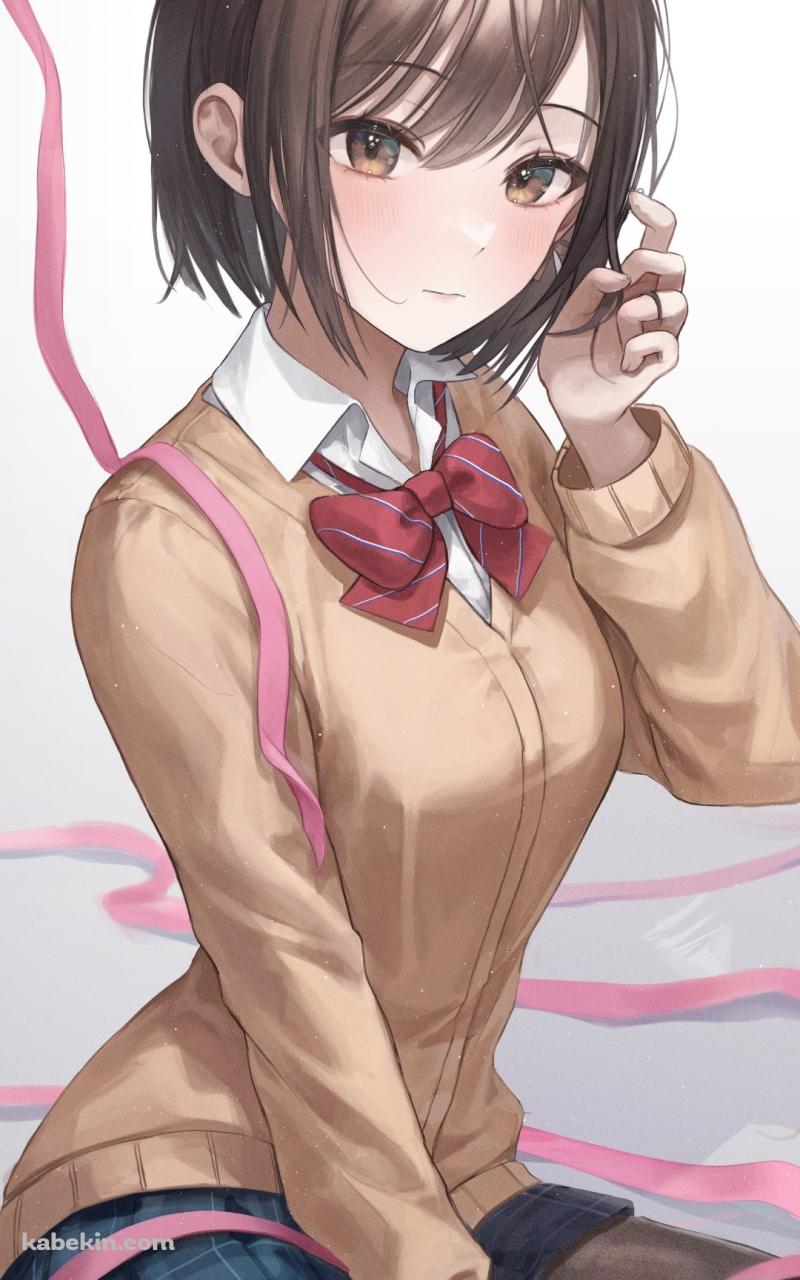 ピンクのリボンと東雲絵名 / プロセカ / プロジェクトセカイのAndroidの壁紙(800px x 1280px) スマホ用