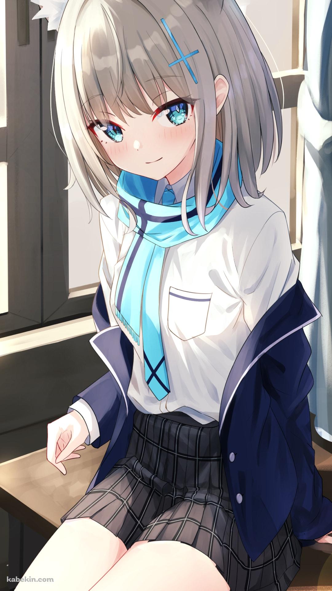 窓辺で座る砂狼シロコ / ブルアカ / ブルーアーカイブのAndroidの壁紙(1080px x 1920px) スマホ用