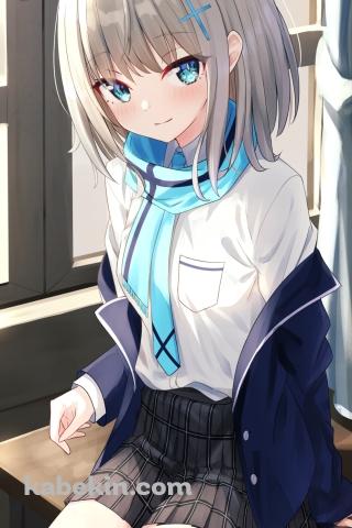 窓辺で座る砂狼シロコ / ブルアカ / ブルーアーカイブのAndroidの壁紙(320px x 480px) スマホ用