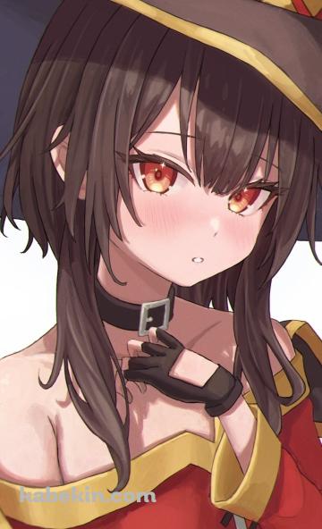 首のチョーカーに手をあてるめぐみん / このすば / この素晴らしい世界に祝福を!のAndroidの壁紙(360px x 592px) スマホ用