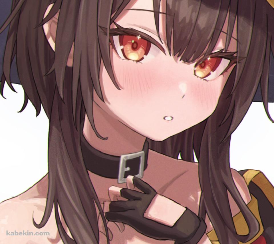 首のチョーカーに手をあてるめぐみん / このすば / この素晴らしい世界に祝福を!のAndroidの壁紙(960px x 854px) スマホ用