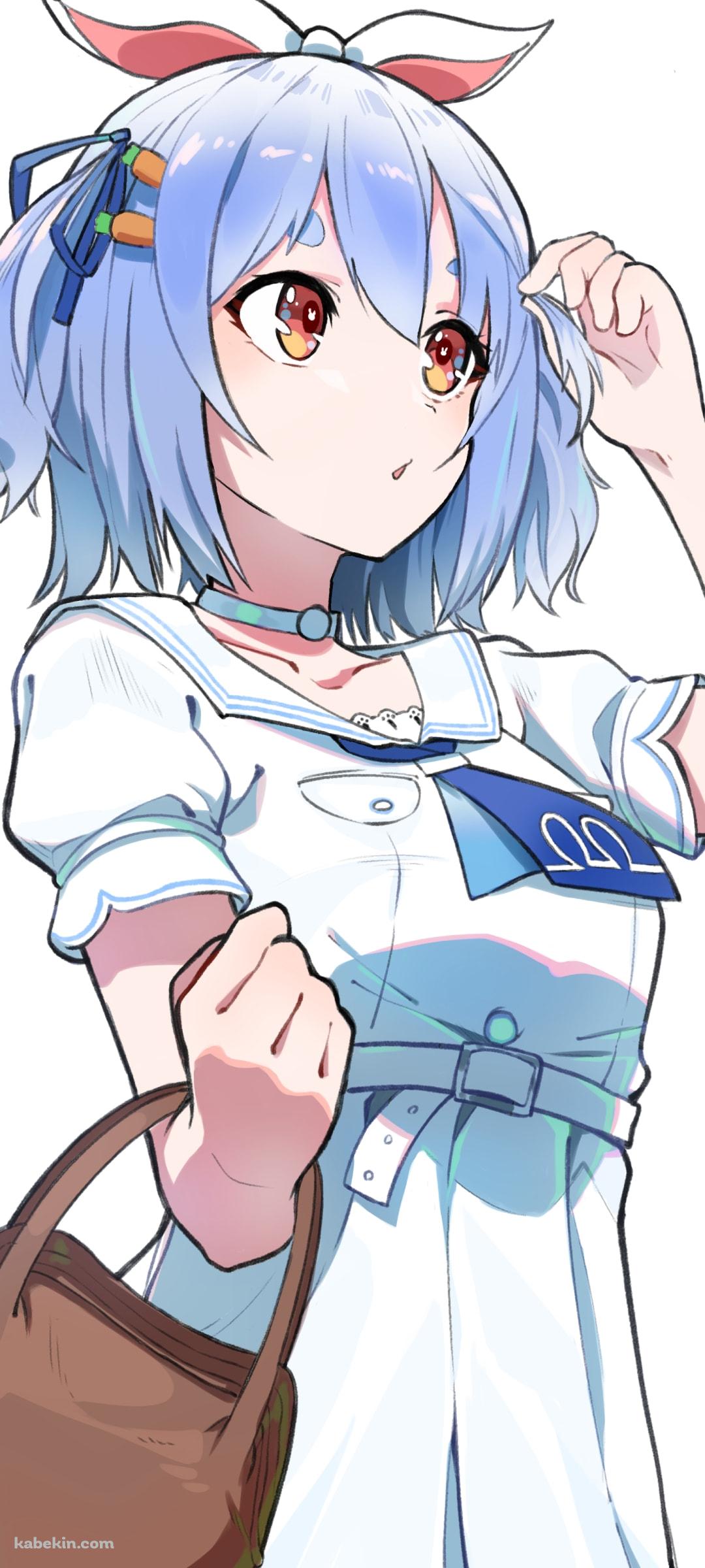 前髪を見る兎田ぺこら / 茶色い鞄 / ホロライブ / バーチャルYouTuberのAndroidの壁紙(1080px x 2400px) スマホ用