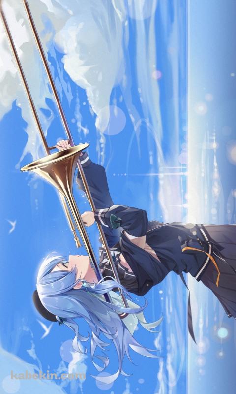 トロンボーンを吹く星街すいせい / 綺麗 / 海 / ホロライブ / バーチャルYouTuberのAndroidの壁紙(480px x 800px) スマホ用