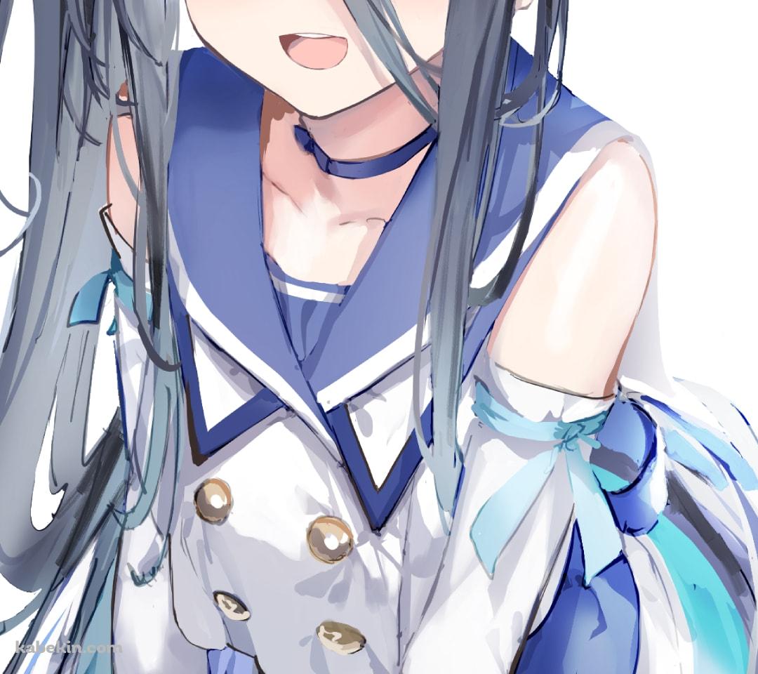 机に両手を乗せる笑顔の天童アリス / ブルアカ / ブルーアーカイブのAndroidの壁紙(1080px x 960px) スマホ用