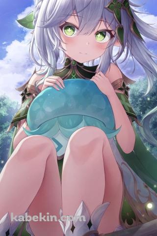 丸太に座ったかわいいナヒーダ / 原神のAndroidの壁紙(320px x 480px) スマホ用