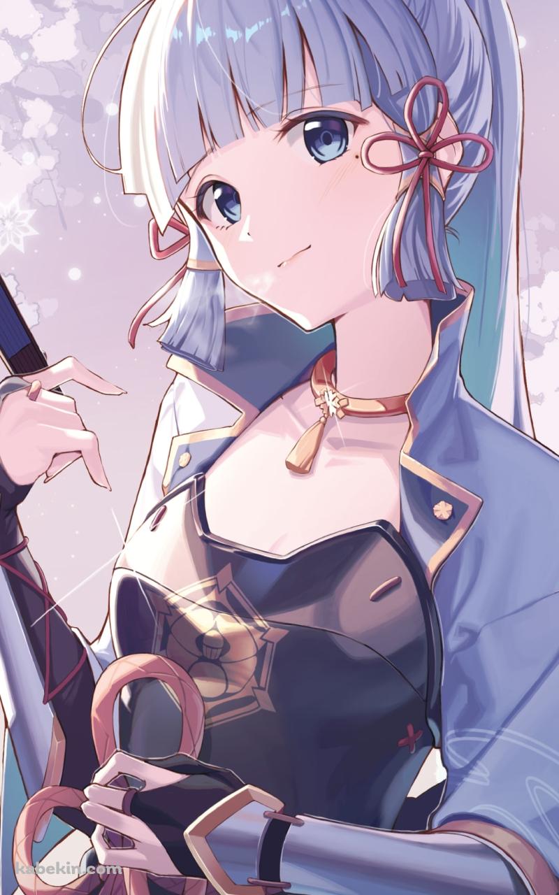 扇子を持ち首を傾けてこちらを見る神里綾華 / 原神のAndroidの壁紙(800px x 1280px) スマホ用