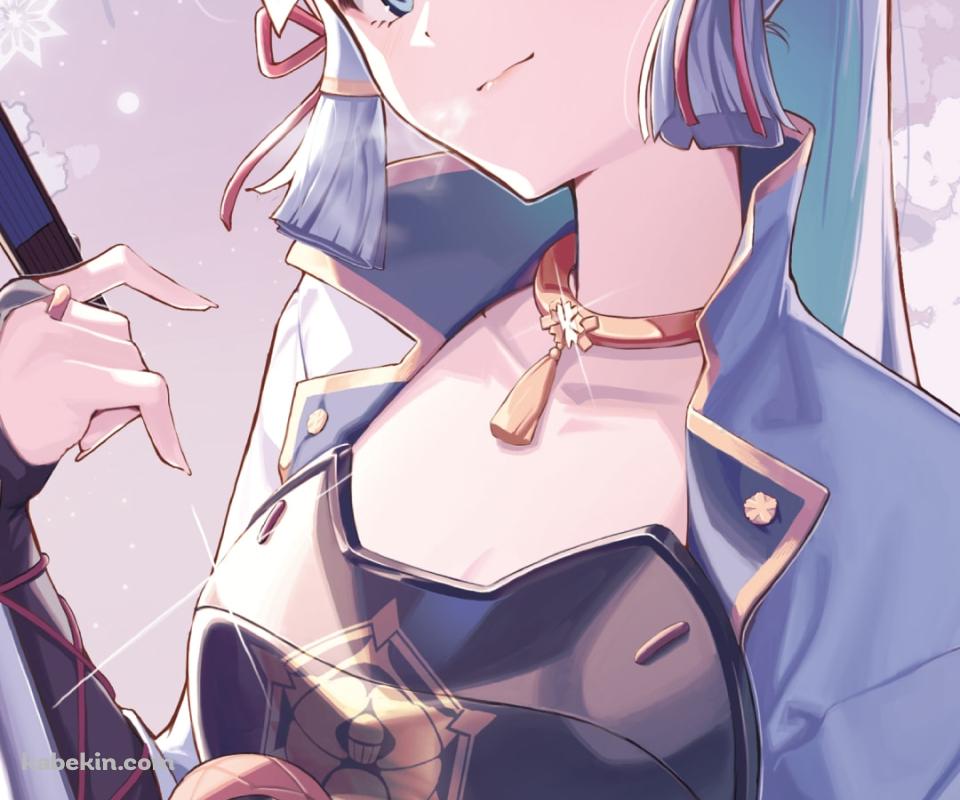 扇子を持ち首を傾けてこちらを見る神里綾華 / 原神のAndroidの壁紙(960px x 800px) スマホ用