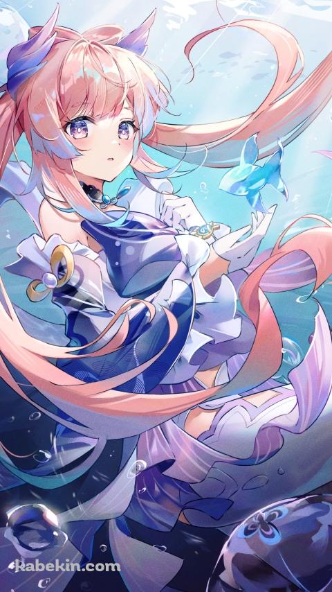 水中のかわいい珊瑚宮心海 / 魚 / クラゲ / 原神のAndroidの壁紙(480px x 854px) スマホ用
