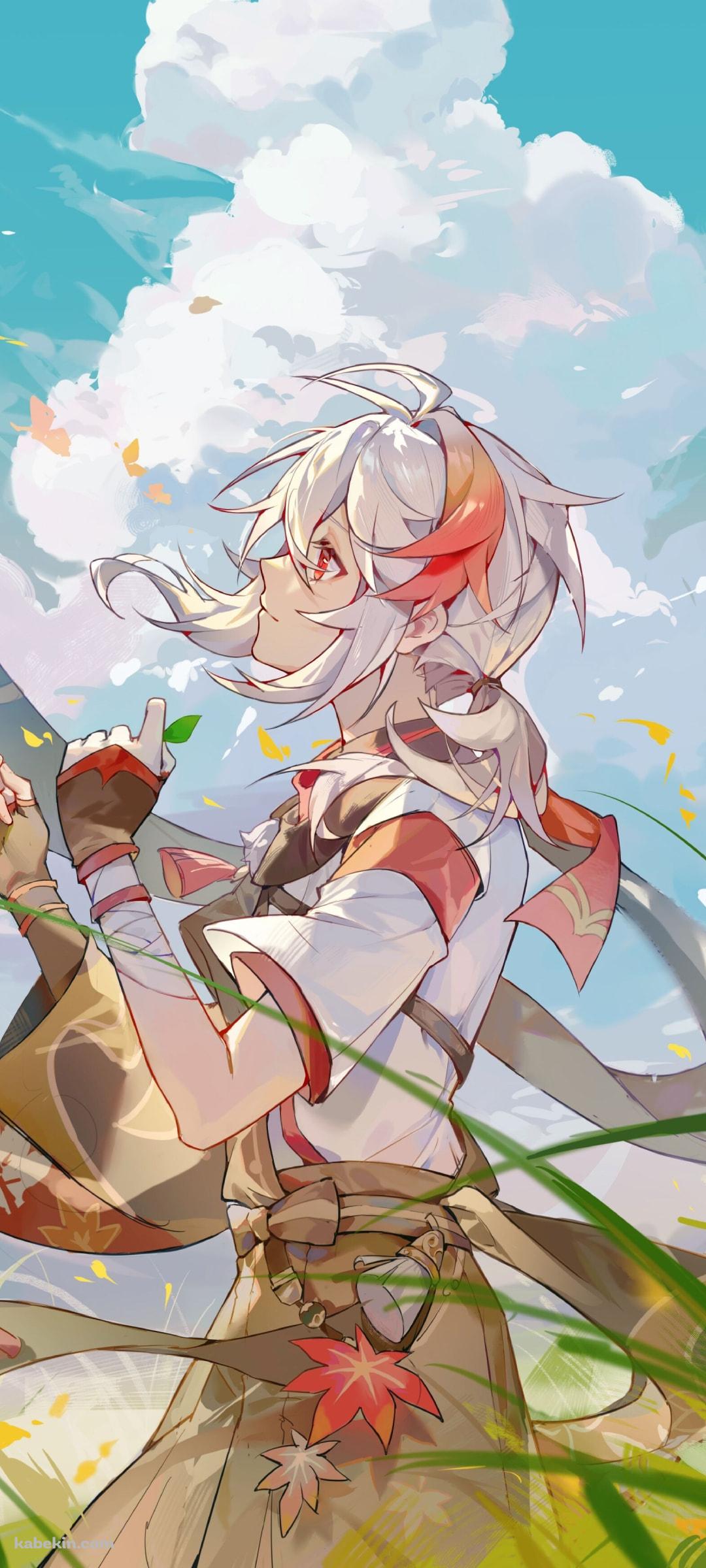 緑の葉っぱを持つ楓原万葉 ( かえではらかずは ) / 草原 / 紅葉 / 入道雲 / 原神のAndroidの壁紙(1080px x 2400px) スマホ用